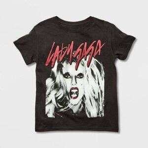 NEW Women's Lady Gaga Red Lip Short Sleeve Graphic T-Shirt - Black Medium